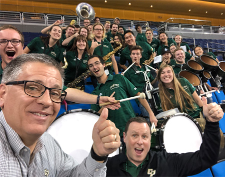 President Jeffrey D. Armstrong with Mustang Band members